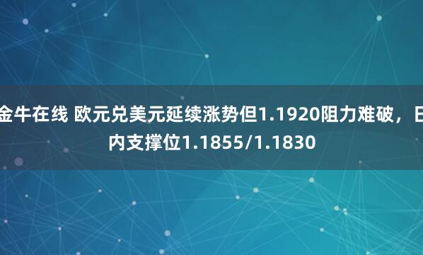 金牛在线 欧元兑美元延续涨势但1.1920阻力难破，日内支撑位1.1855/1.1830